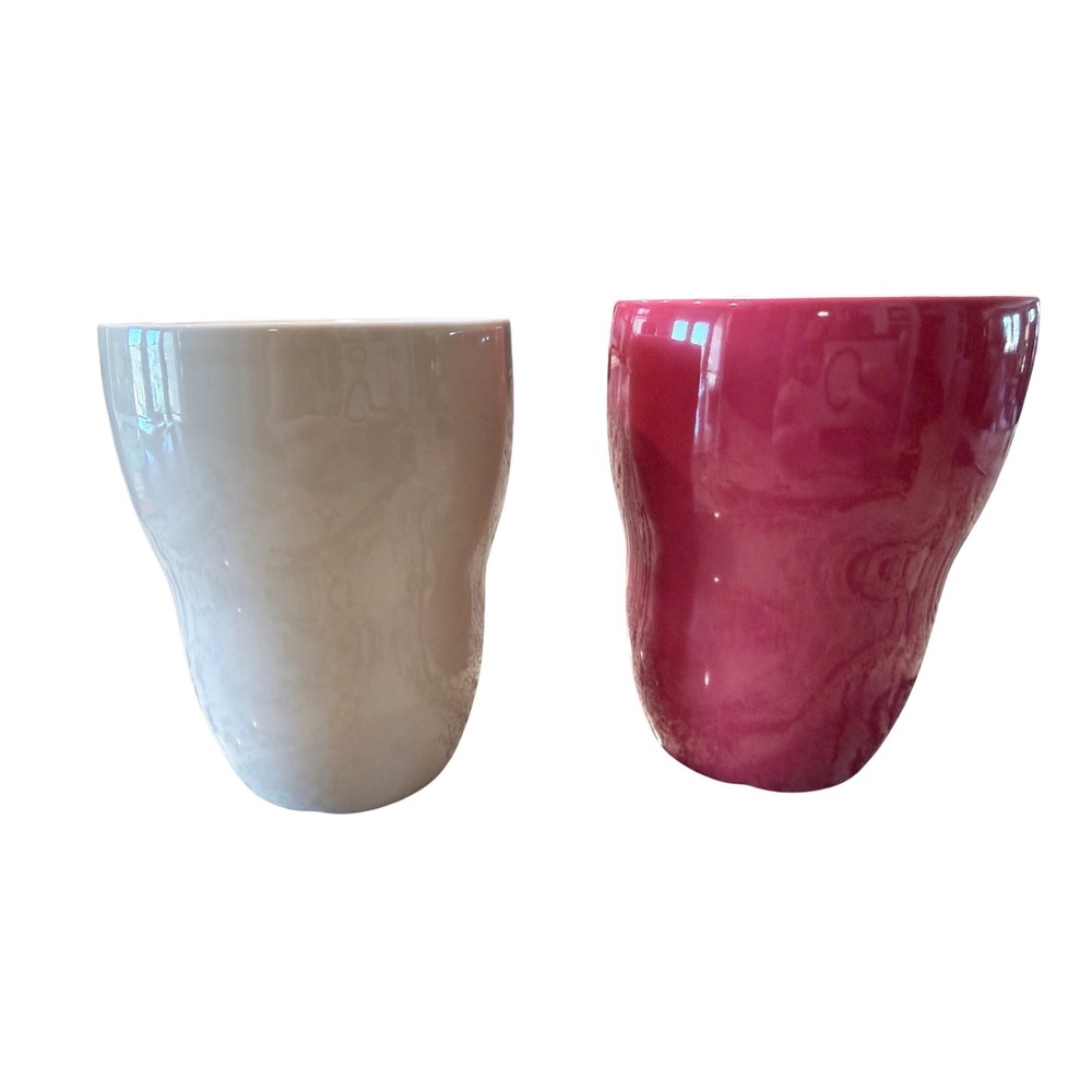 Starbucks Coffee by Aida Wavy Ceramic Tumbler Mugs Set of 2 Red Cream 8oz 2008
